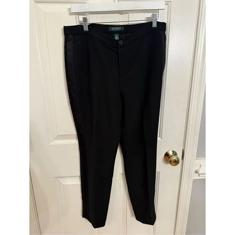 Lauren Ralph Lauren Petites Black Tuxedo Stripe Dress Pants sz 10P